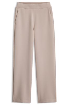 Relaxed-fit wide-leg trousers in scuba jersey, Light Beige