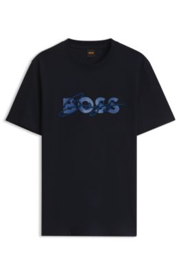 Cotton jersey T-shirt with nautical embroidery, Dark Blue