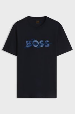 Cotton jersey T-shirt with nautical embroidery, Dark Blue