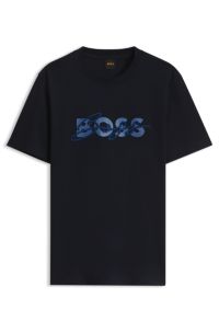 Cotton jersey T-shirt with nautical embroidery, Dark Blue