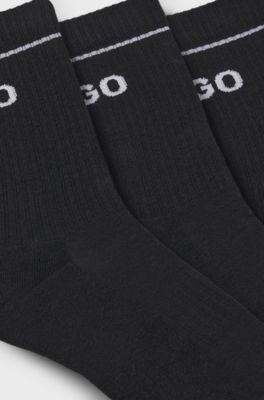 Three-pack quarter-length cotton-blend socks, Black