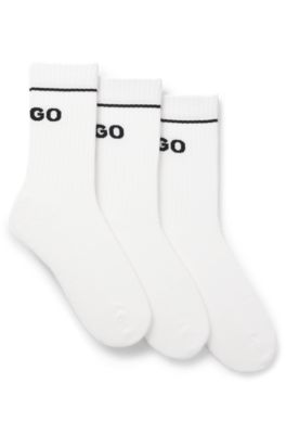 Three-pack quarter-length cotton-blend socks, White
