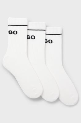 Three-pack quarter-length cotton-blend socks, White