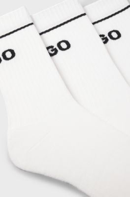 Three-pack quarter-length cotton-blend socks, White