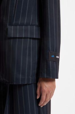 BOSS x AO pinstripe blazer, Patterned Dark Blue