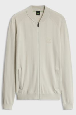 Cardigan lungo con scollatura a zip, Beige chiaro