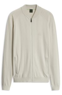 Long-length cardigan with zip-up neckline, Light Beige