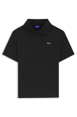 Knit polo in stretch-cotton piqu&eacute; with logo badge, Black