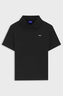 Knit polo in stretch-cotton piqu&eacute; with logo badge, Black