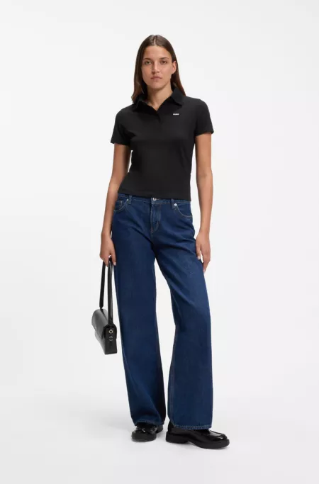 Knit polo in stretch-cotton piqué with logo badge