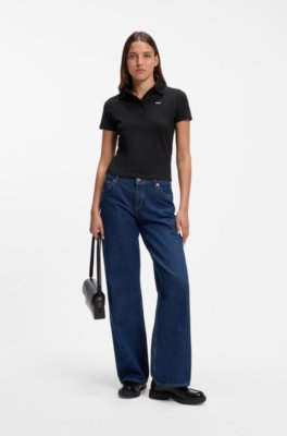 Hugo Knit polo in stretch-cotton piqué with logo badge skjortor dam – bild 2