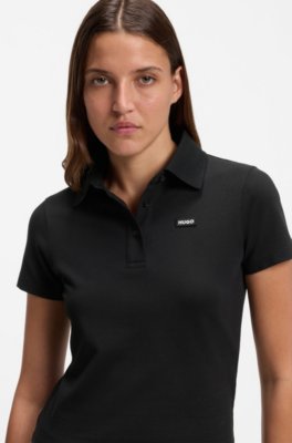 Hugo Knit polo in stretch-cotton piqué with logo badge skjortor dam – bild 3