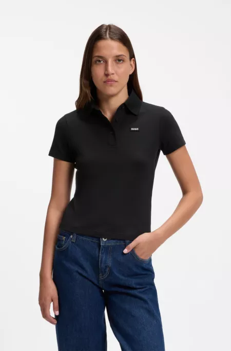 Knit polo in stretch-cotton piqué with logo badge