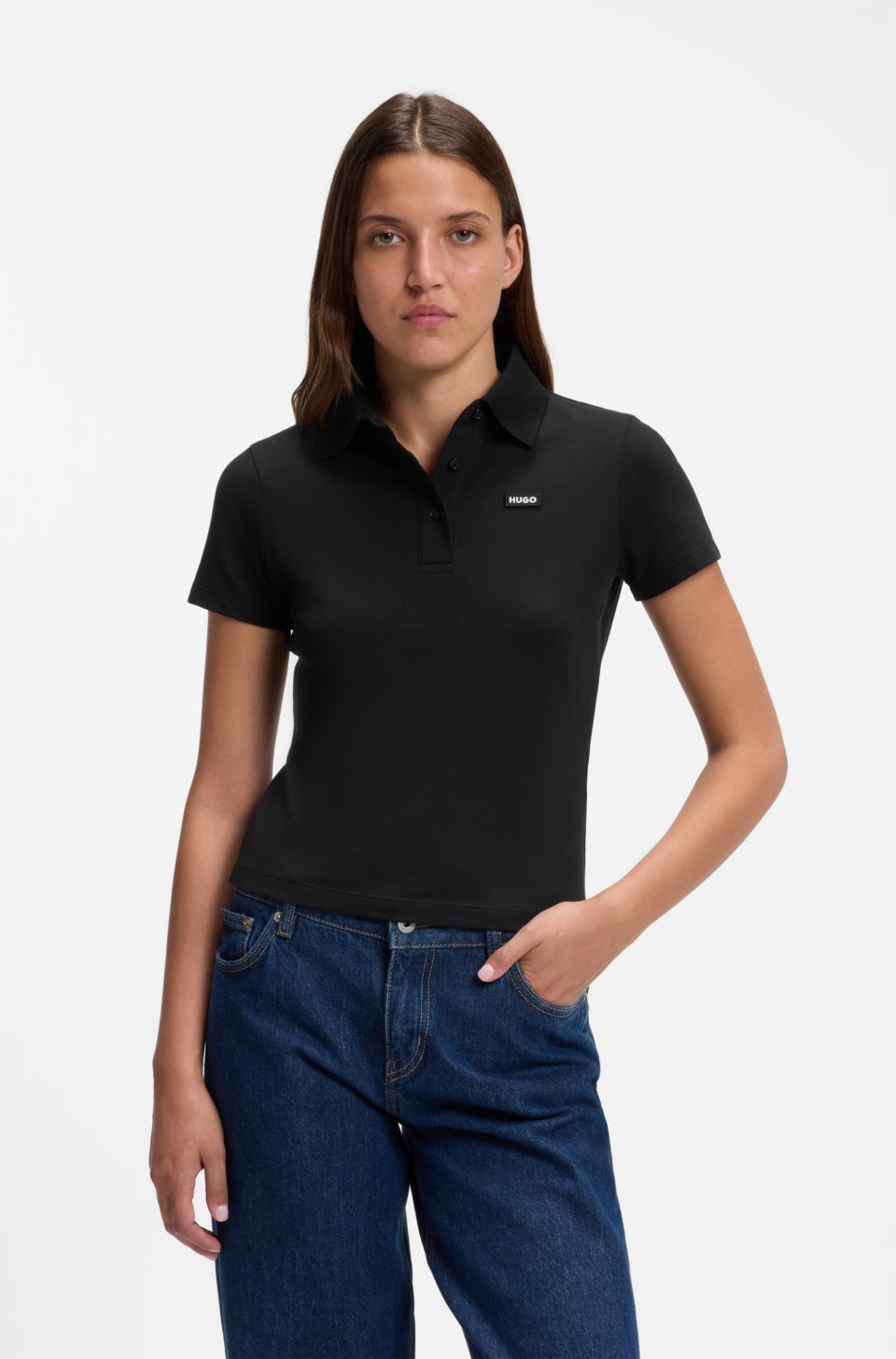 Knit polo in stretch-cotton piqué with logo badge