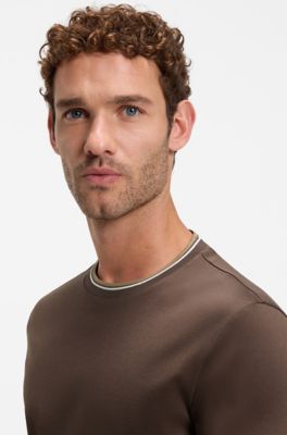Men's slim-fit T-shirt in cotton, Dark Brown