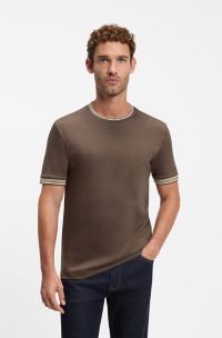 Men's slim-fit T-shirt in cotton, Dark Brown