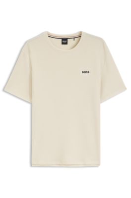 Waffle-structured pyjama T-shirt with embroidered logo, White
