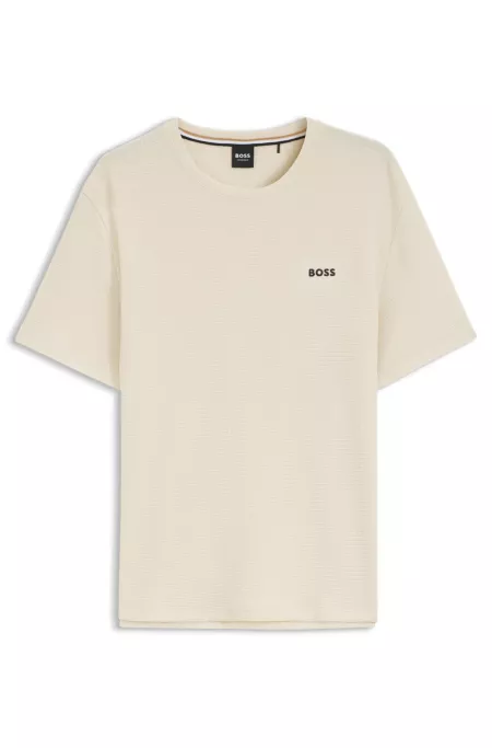 Waffle-structured pyjama T-shirt with embroidered logo