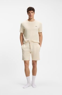 Waffle-structured pyjama T-shirt with embroidered logo, Natural