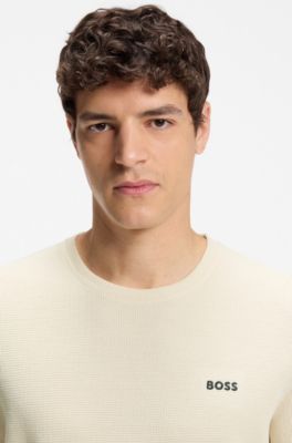 Waffle-structured pyjama T-shirt with embroidered logo, White