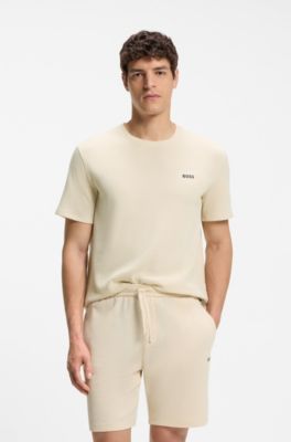 Waffle-structured pyjama T-shirt with embroidered logo, Natural