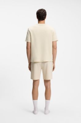 Waffle-structured pyjama T-shirt with embroidered logo, White