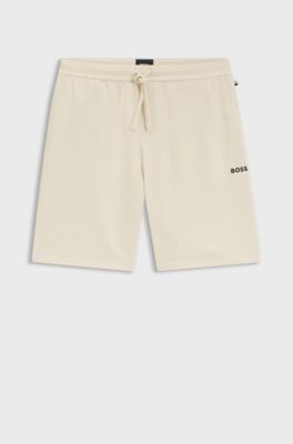 Short de pyjama gaufr&eacute; avec logo brod&eacute;, Naturel