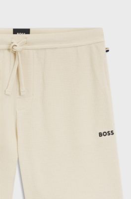 Short de pyjama gaufr&eacute; avec logo brod&eacute;, Naturel