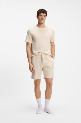 Waffle-structured pyjama shorts with embroidered logo, Natural