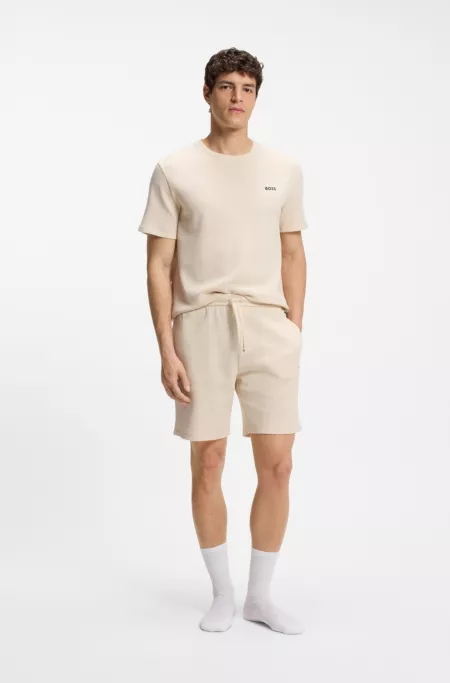 Waffle-structured pyjama shorts with embroidered logo