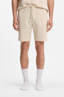 Waffle-structured pyjama shorts with embroidered logo, Natural