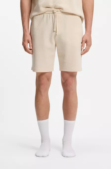 Waffle-structured pyjama shorts with embroidered logo
