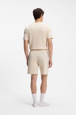 Short de pyjama gaufr&eacute; avec logo brod&eacute;, Naturel