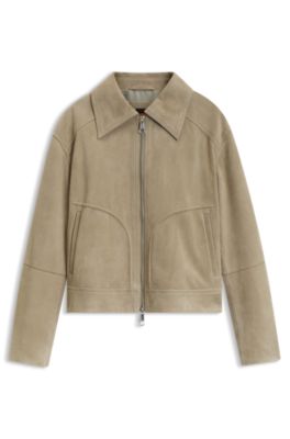 Regular-fit jacket in suede leather, Light Green