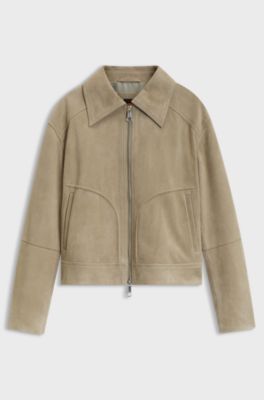 Regular-fit jacket in suede leather, Light Green