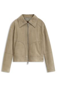 Regular-fit jacket in suede leather, Light Green