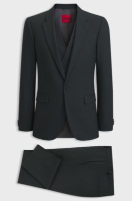 Three-piece extra-slim-fit suit with micro pattern, Dark Green