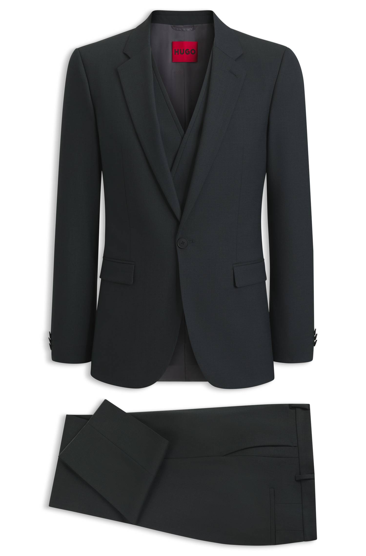 Hugo Three-piece extra-slim-fit suit with micro pattern kostymer herr – bild 4