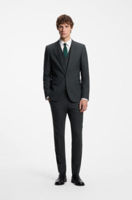 Three-piece extra-slim-fit suit with micro pattern, Dark Green