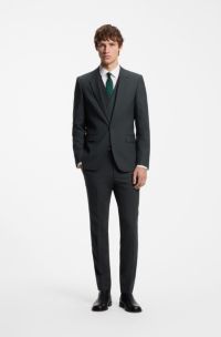 Three-piece extra-slim-fit suit with micro pattern, Dark Green