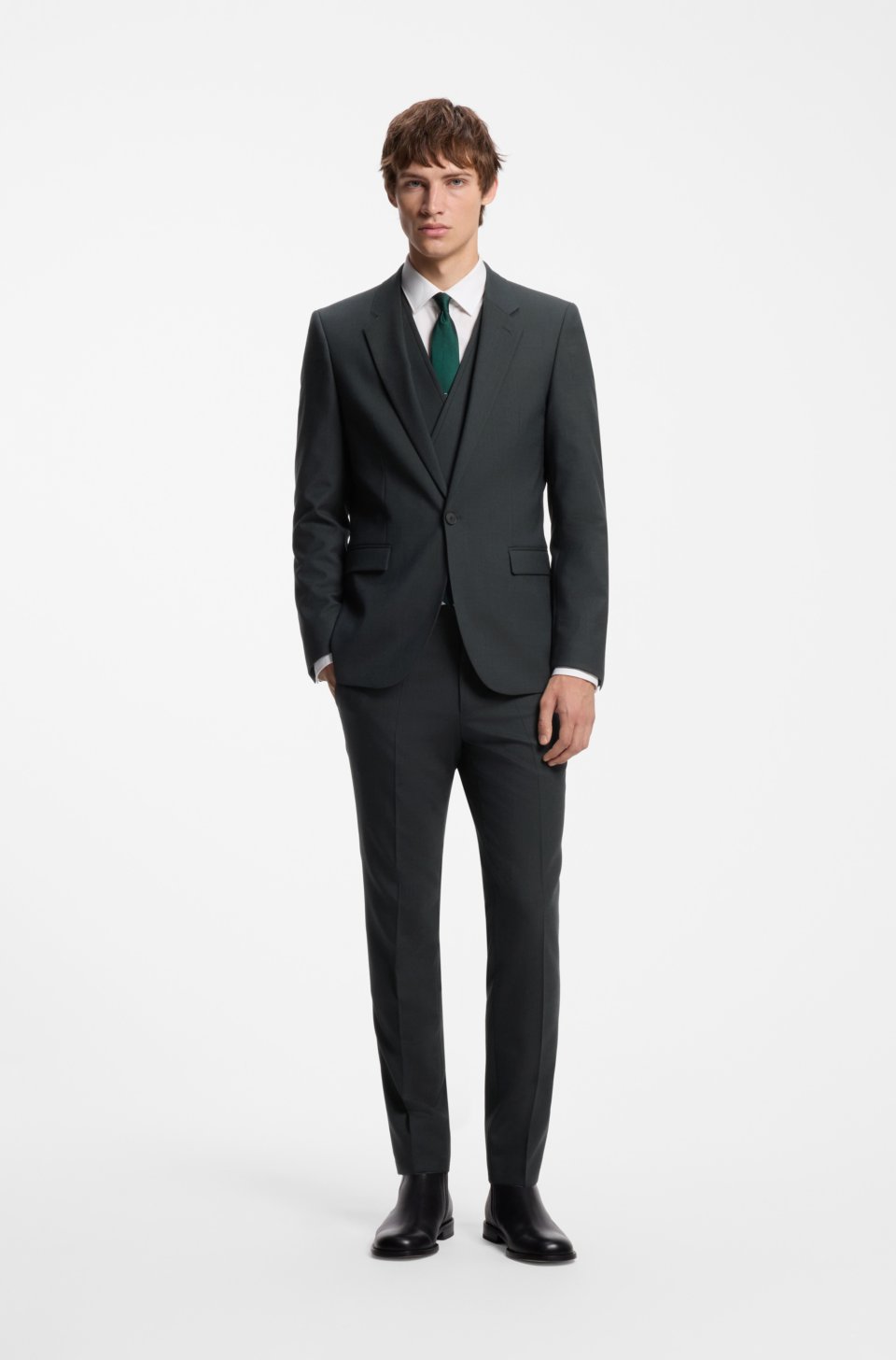 Three-piece extra-slim-fit suit with micro pattern