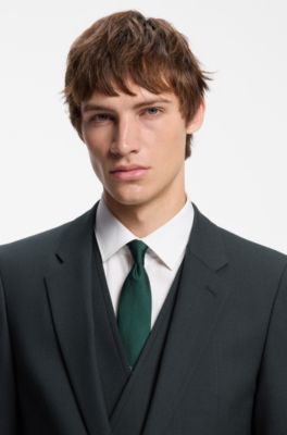 Three-piece extra-slim-fit suit with micro pattern, Dark Green