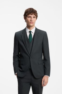 Three-piece extra-slim-fit suit with micro pattern, Dark Green