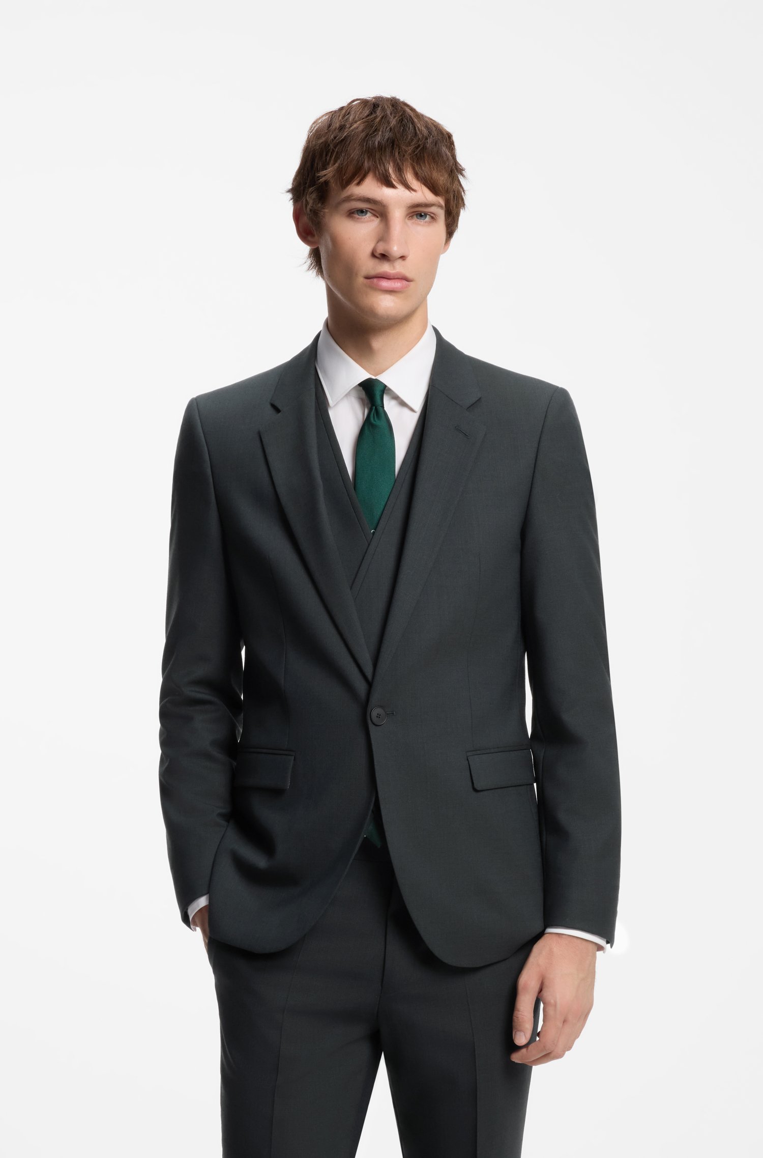 Hugo Three-piece extra-slim-fit suit with micro pattern kostymer herr – bild 2