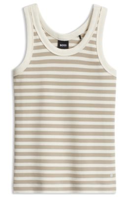Slim-fit top in striped stretch cotton, Beige Patterned