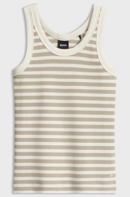 Slim-fit top in striped stretch cotton, Beige Patterned