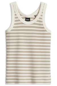Slim-fit top in striped stretch cotton, Beige Patterned