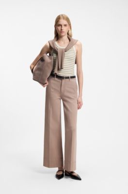 Slim-fit top in striped stretch cotton, Beige Patterned