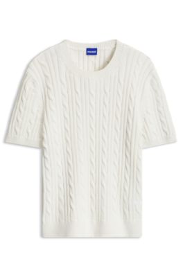 Cable-knit cotton sweater, Natural