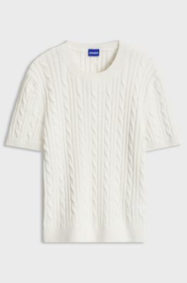Cable-knit cotton sweater, Natural